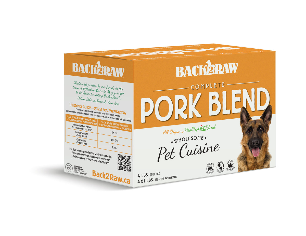 Complete Pork Recipe 4lb Box Description A great affordable alternative for dogs with allergies. Formulated with higher calories ideal for the